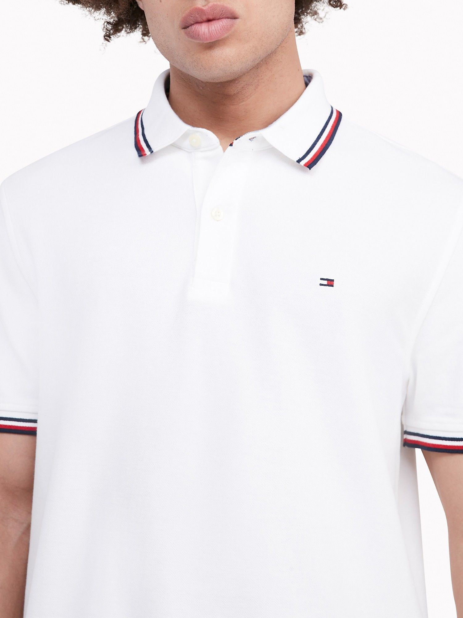 POLO NAM REGULAR FIT TIPPED TOMMY HILFIGER - BRIGHT WHITE 