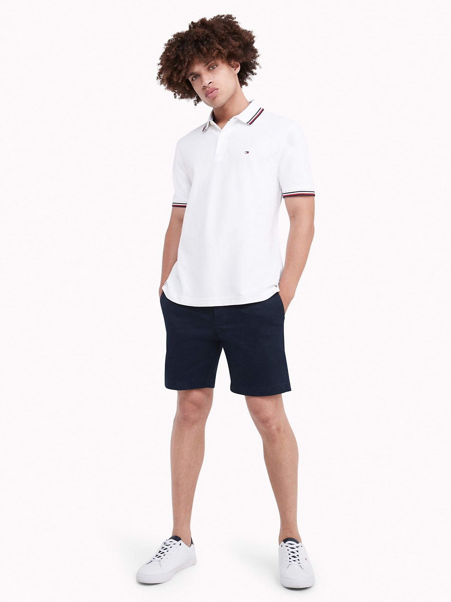 POLO NAM REGULAR FIT TIPPED TOMMY HILFIGER - BRIGHT WHITE 
