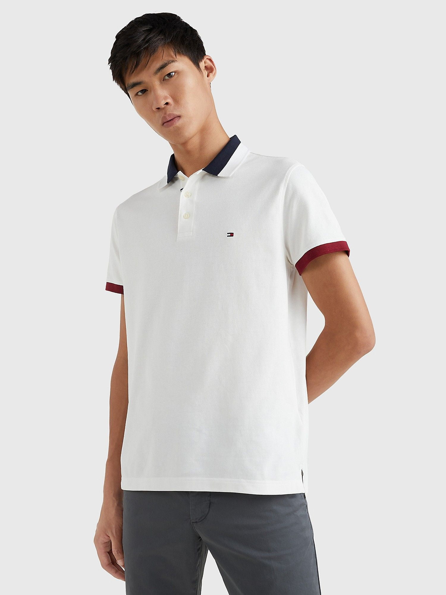 POLO NAM SLIM FIT TIPPED TOMMY HILFIGER - WHITE