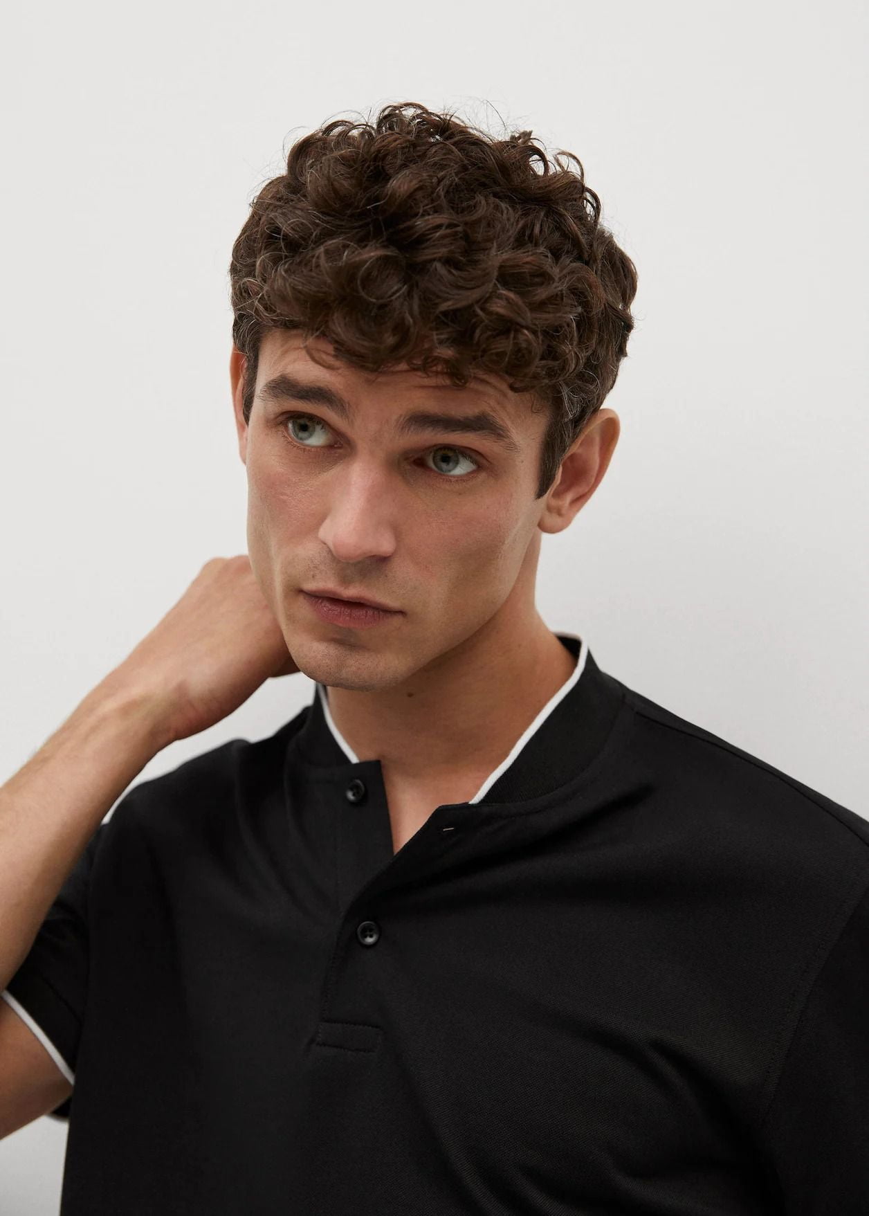 Áo Polo Nam Mango Mao Collar Cotton Black