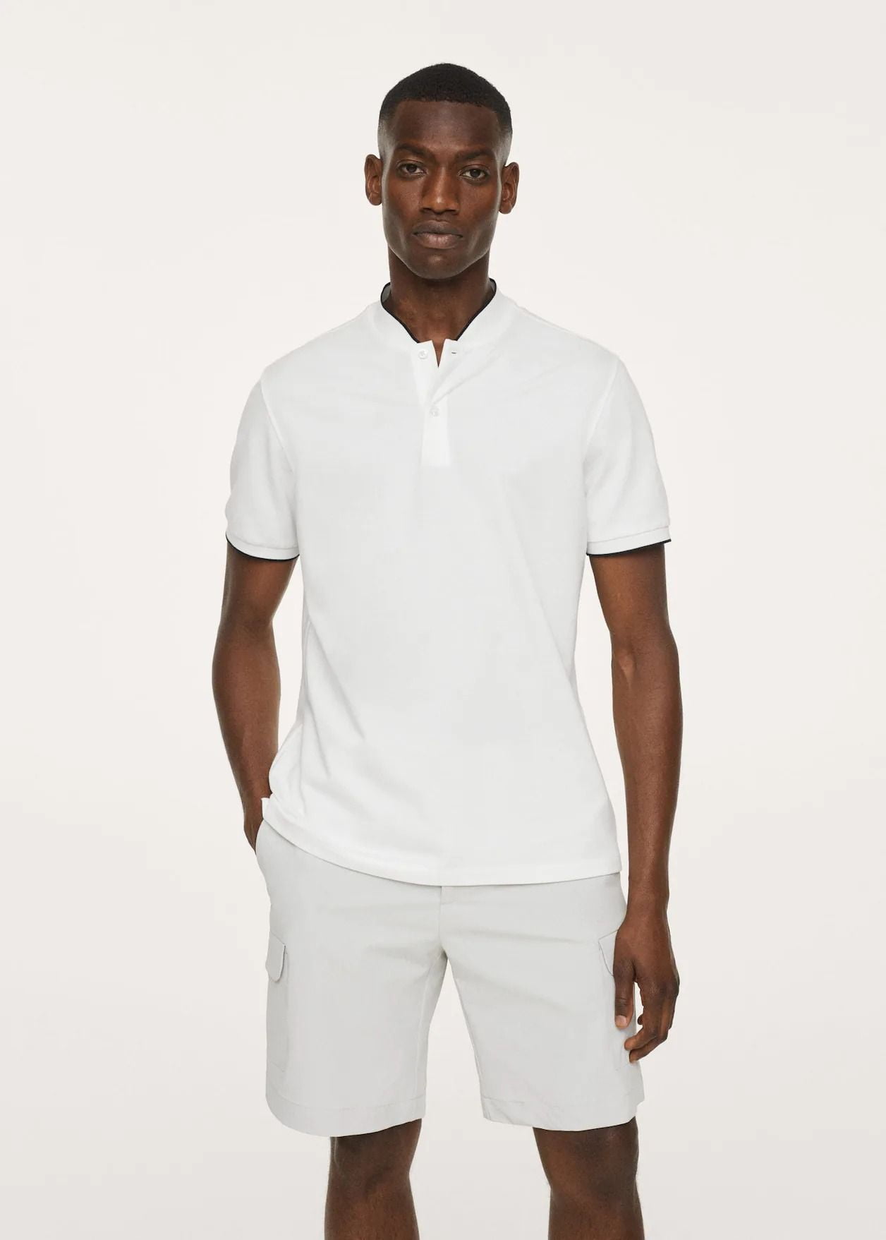 Áo Polo Nam Mango Mao Collar Cotton Off White