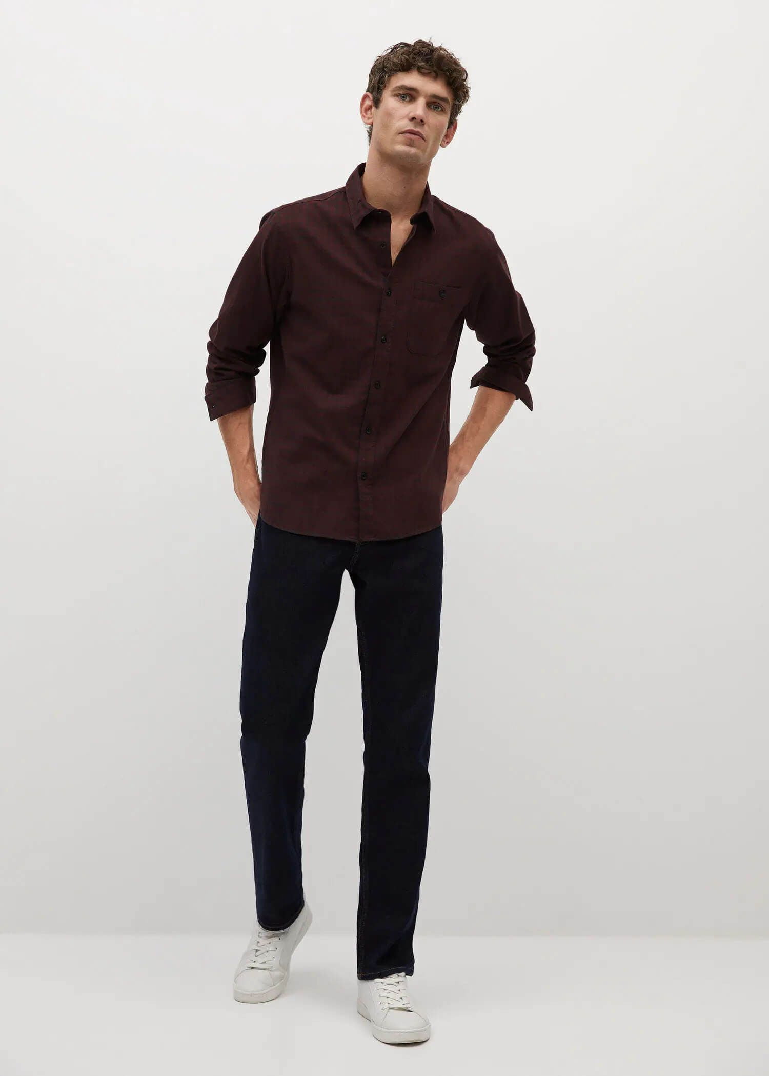Áo Sơ Mi Nam Mango Regular Fit Checked Flannel Shirt Maroon