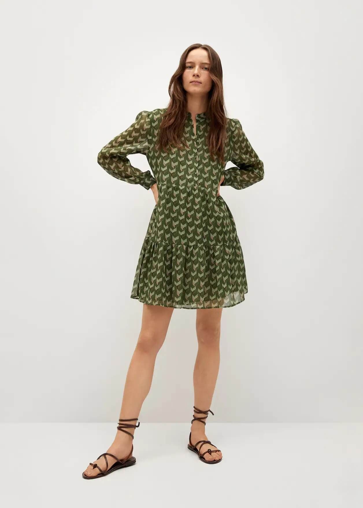 Đầm Nữ Mango Geometric Print Dress Green