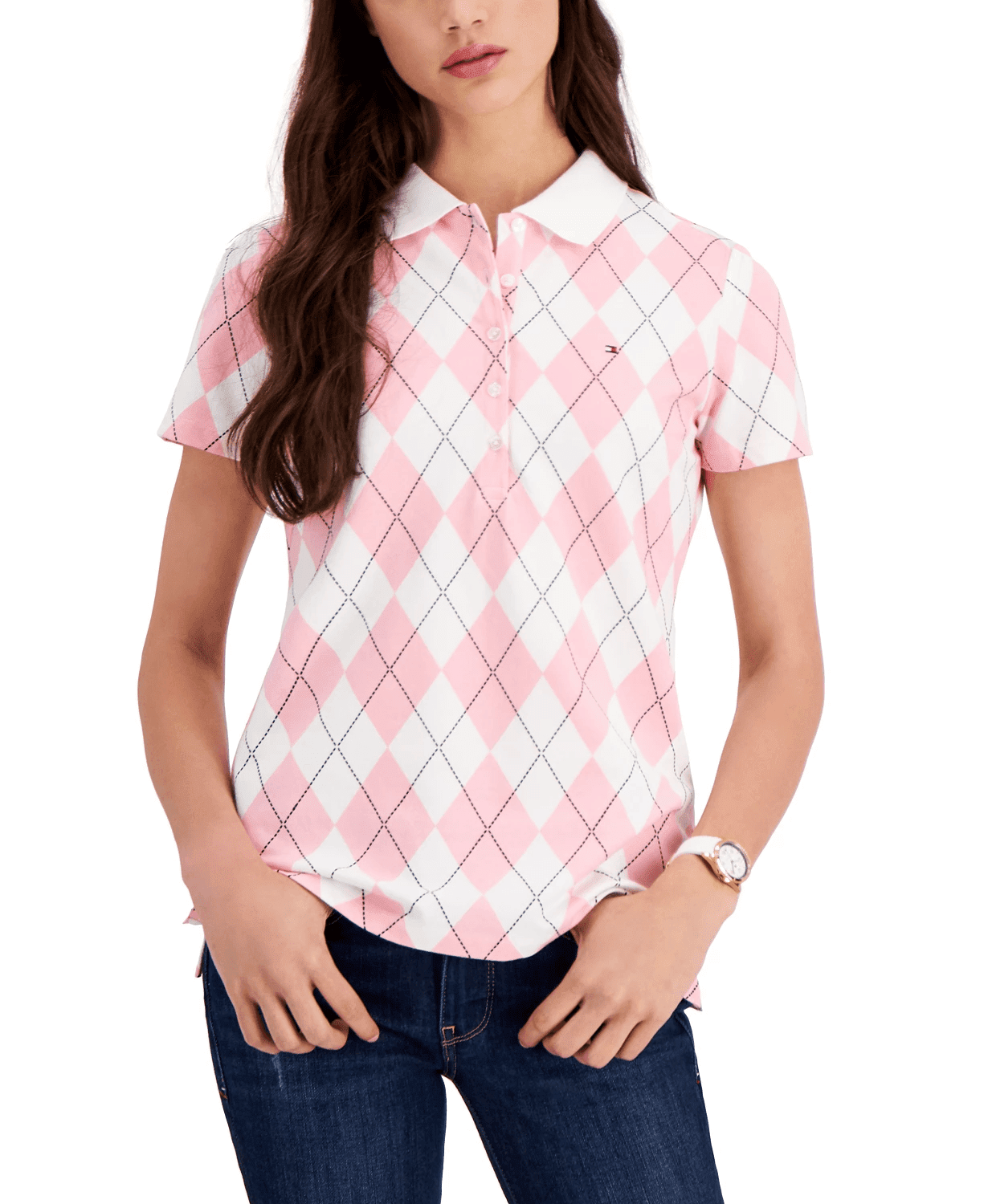 Polo Nữ Argyle-Print Logo Top Tommy Hilfiger