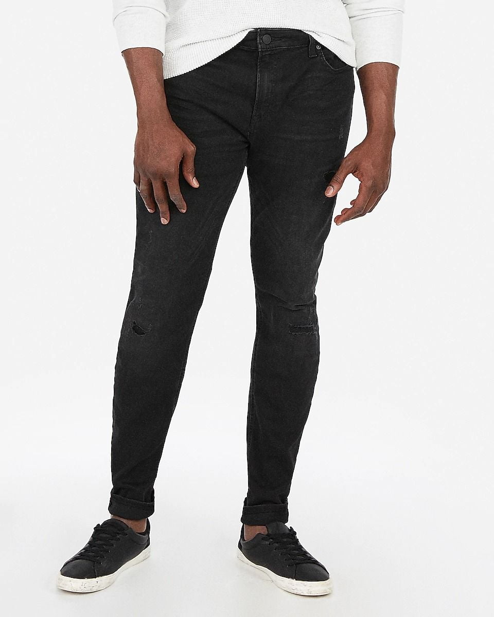 Quần Jean Nam Express Skinny Black Ripped Hyper Stretch Jeans Black