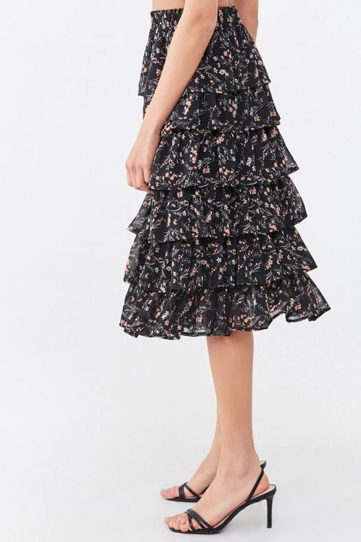 Váy Nữ Forever 21 Floral Tiered Flounce Skirt Black Mauve