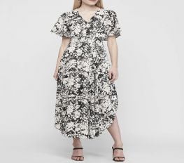 Đầm Nữ Express Metallic Floral Smocked Waist Maxi Dress Black Print