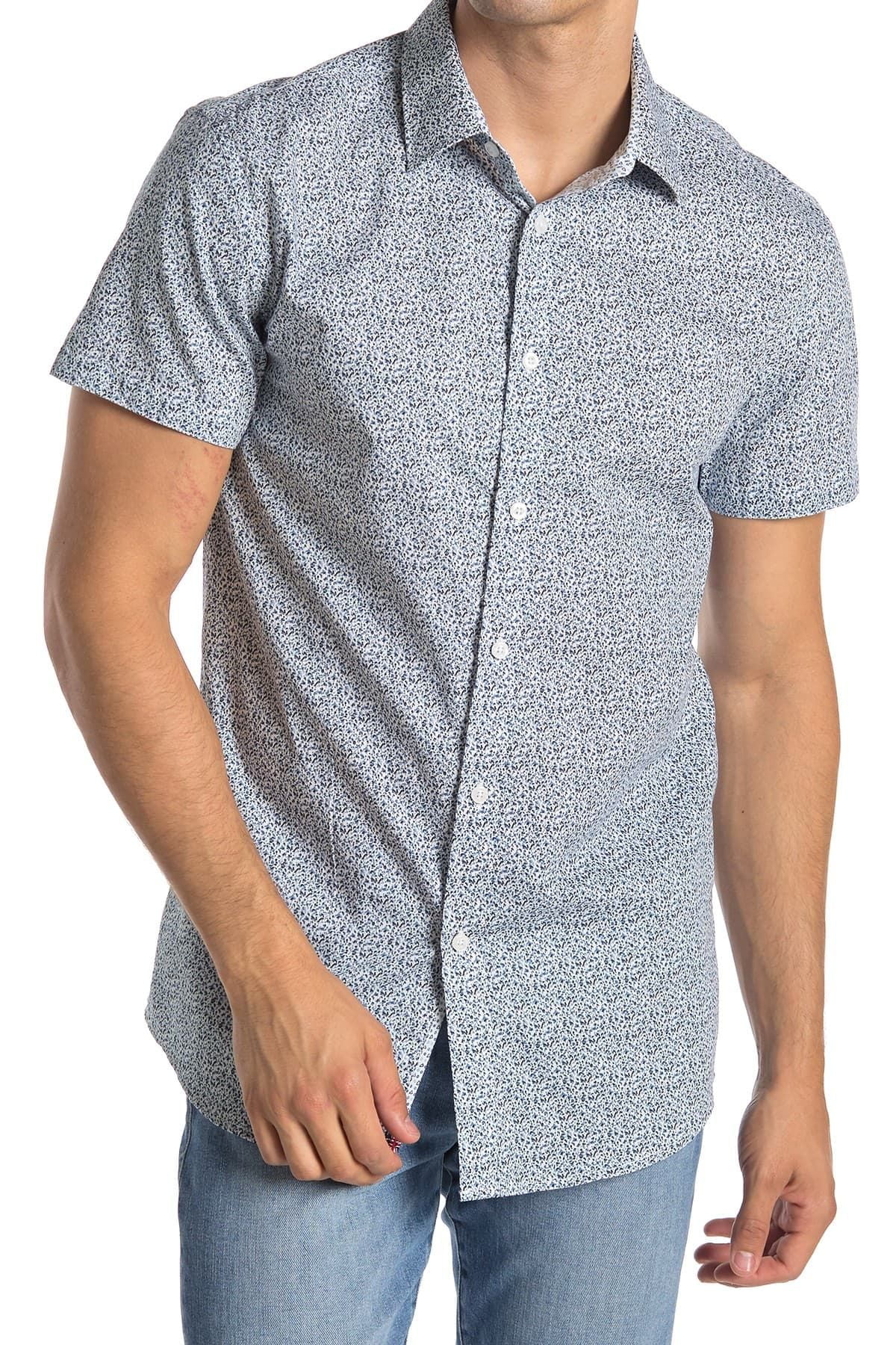 Áo Sơ Mi Nam English Laundry Patterned Short Sleeve Athletic Fit Shirt blue