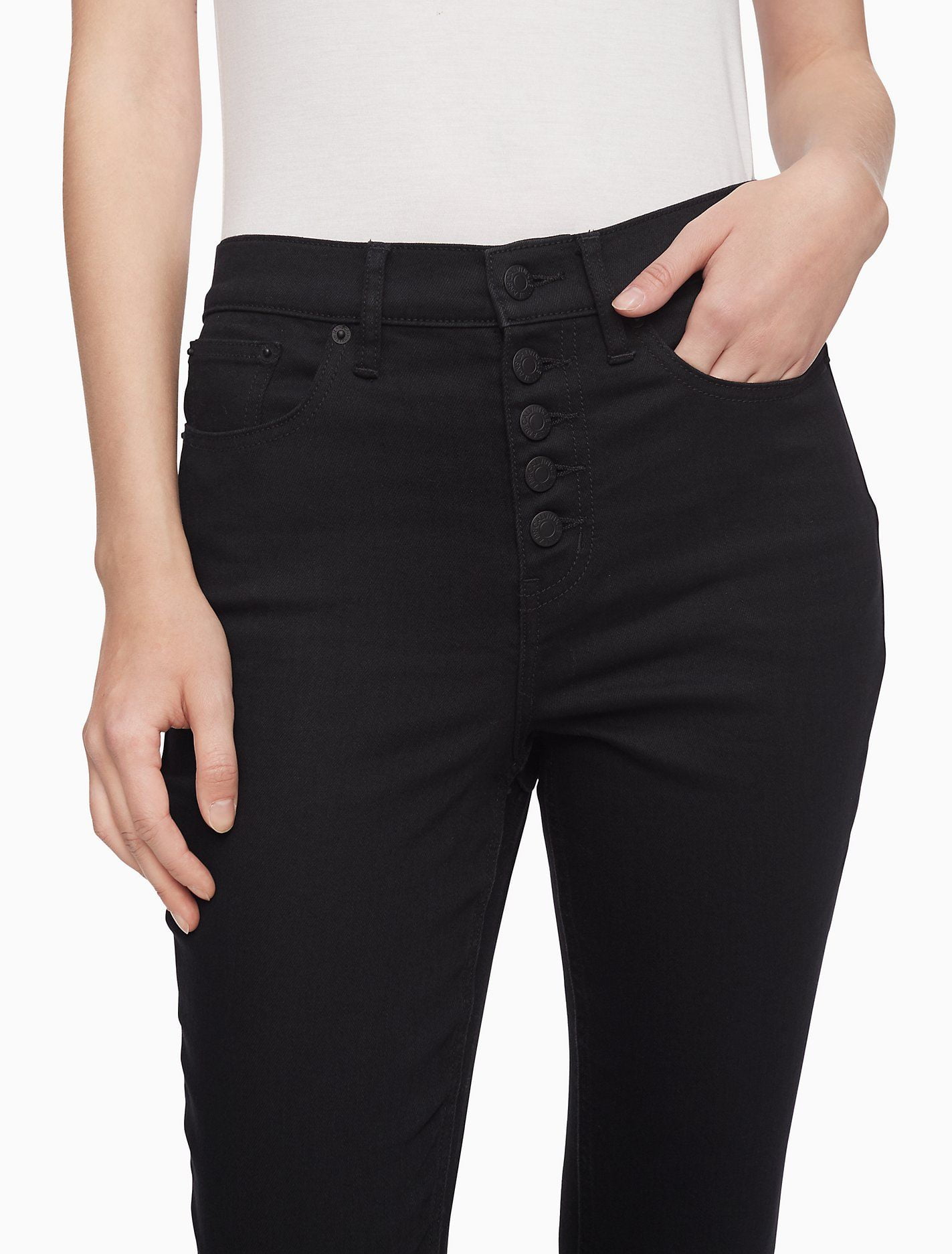 Quần Jeans Nữ Calvin Klein Skinny High Rise Black Denim Ankle Jeans Jet Black