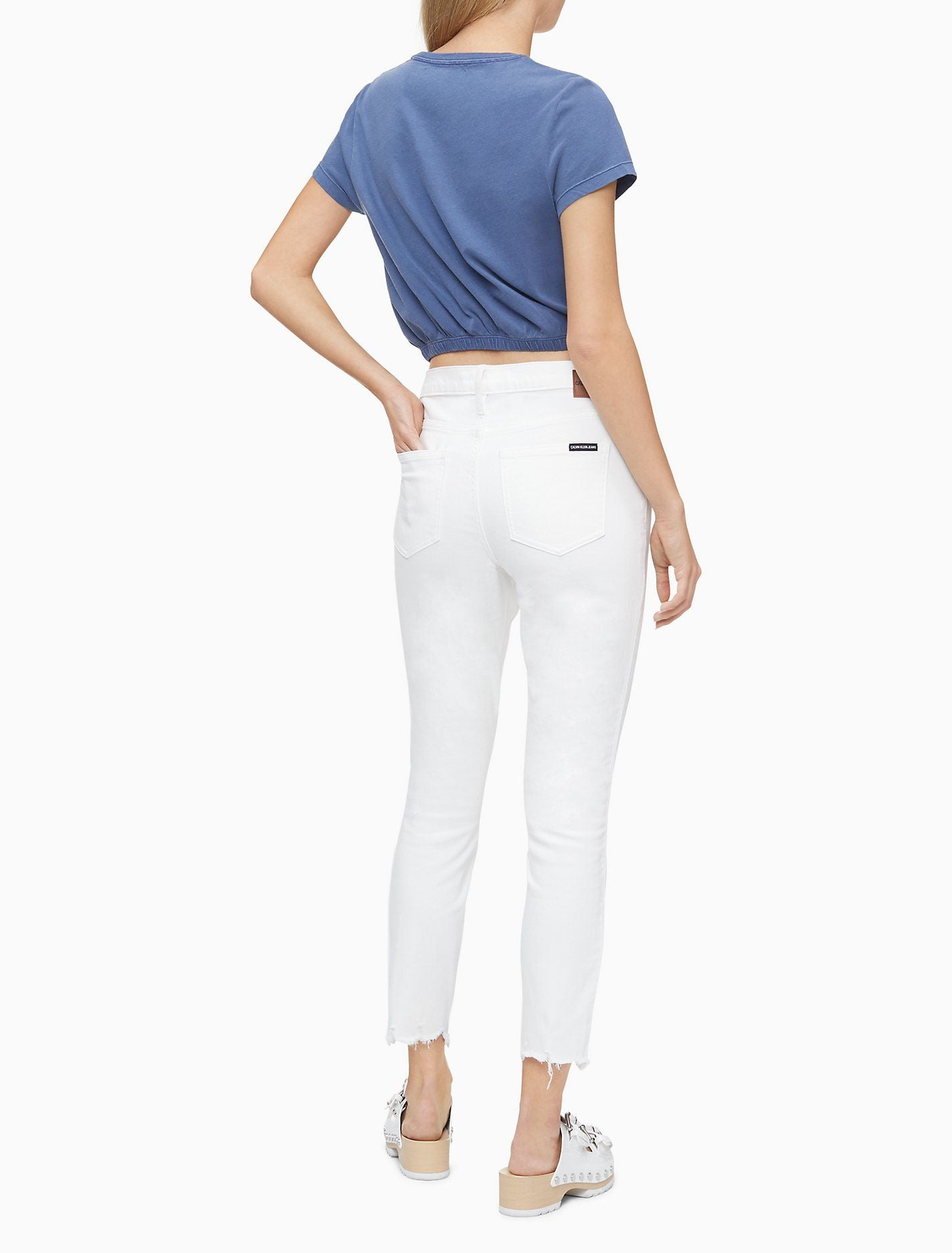 Quần Jeans Nữ Calvin Klein Skinny Fit Mid Rise Sharkbite Hem Ankle Jeans White