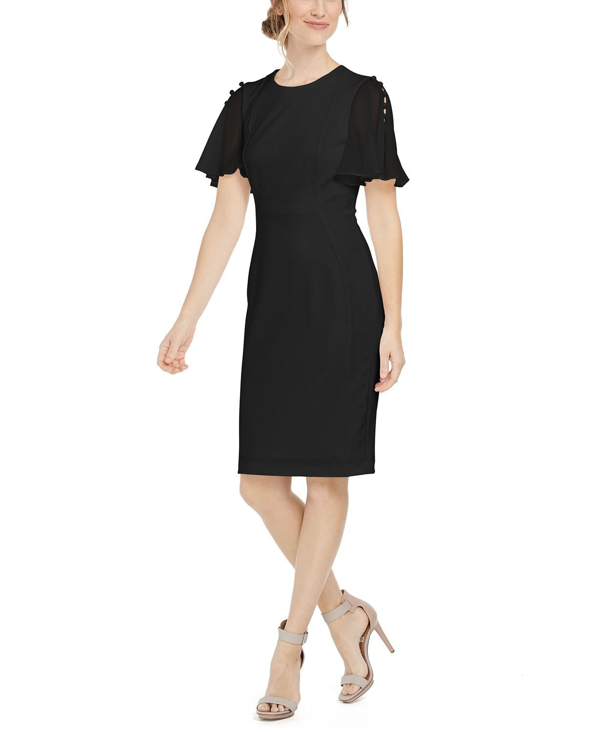 Đầm Nữ Calvin Klein Chiffon-Sleeve Sheath Dress Black