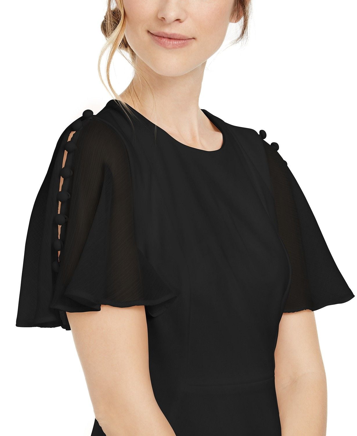 Đầm Nữ Calvin Klein Chiffon-Sleeve Sheath Dress Black