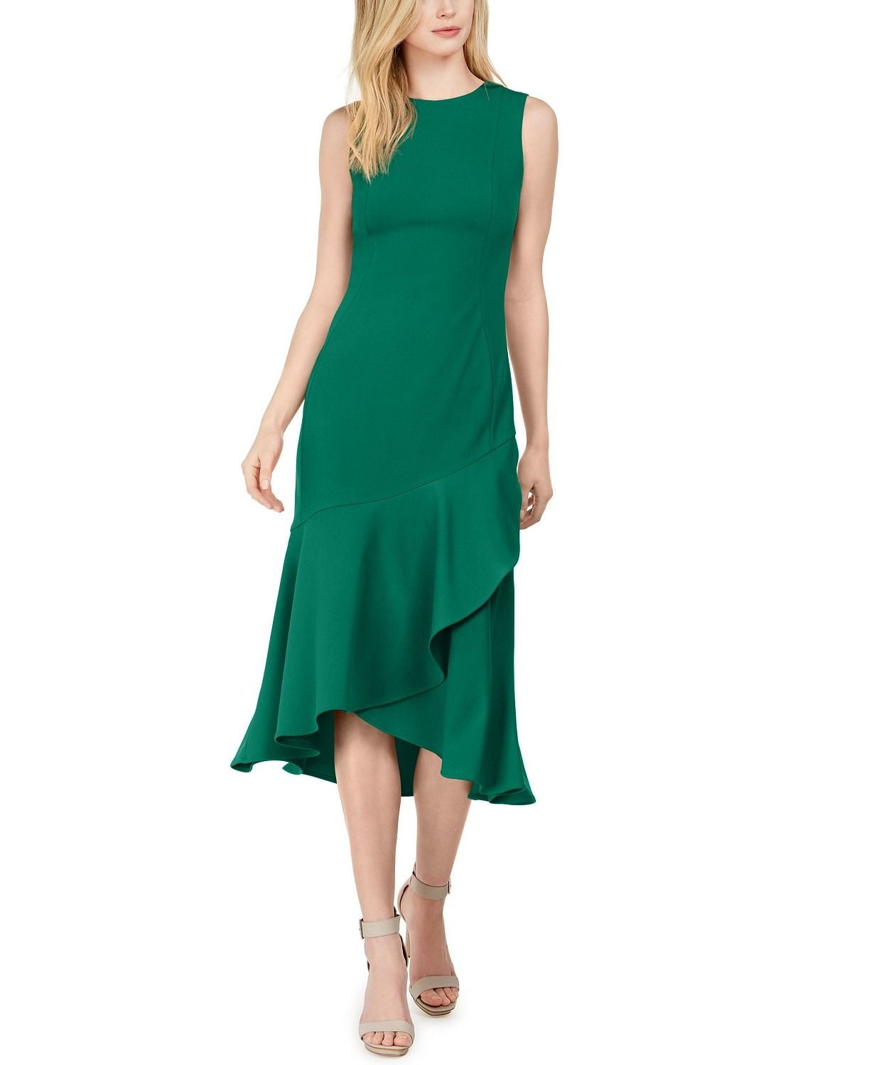Introducir 61+ imagen calvin klein green ruffle dress