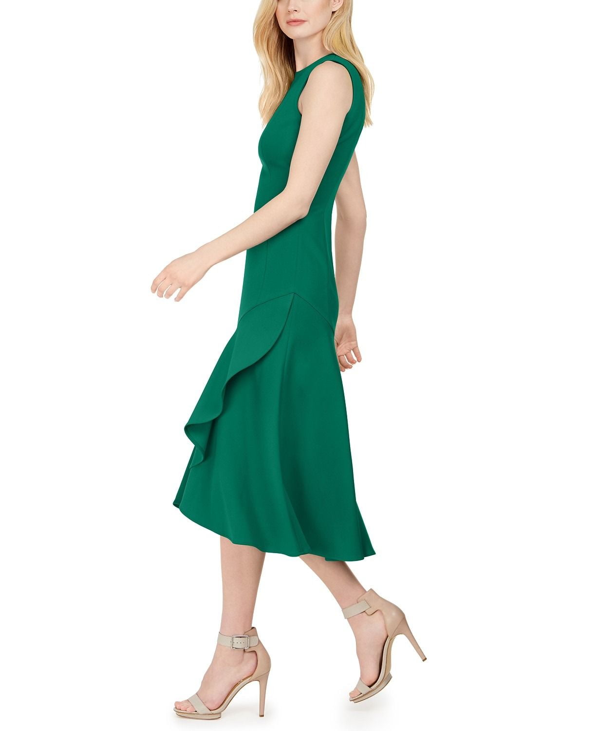 Đầm Nữ Calvin Klein Flounce Midi Sheath Dress Green