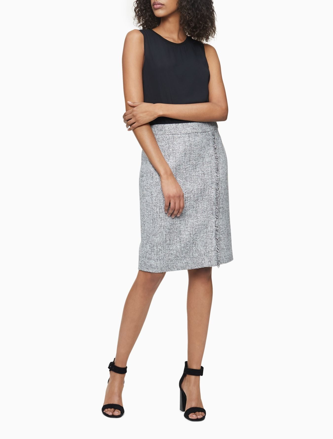 Váy Nữ Calvin Klein Boucle Frayed Stripe Pencil Skirt Grey
