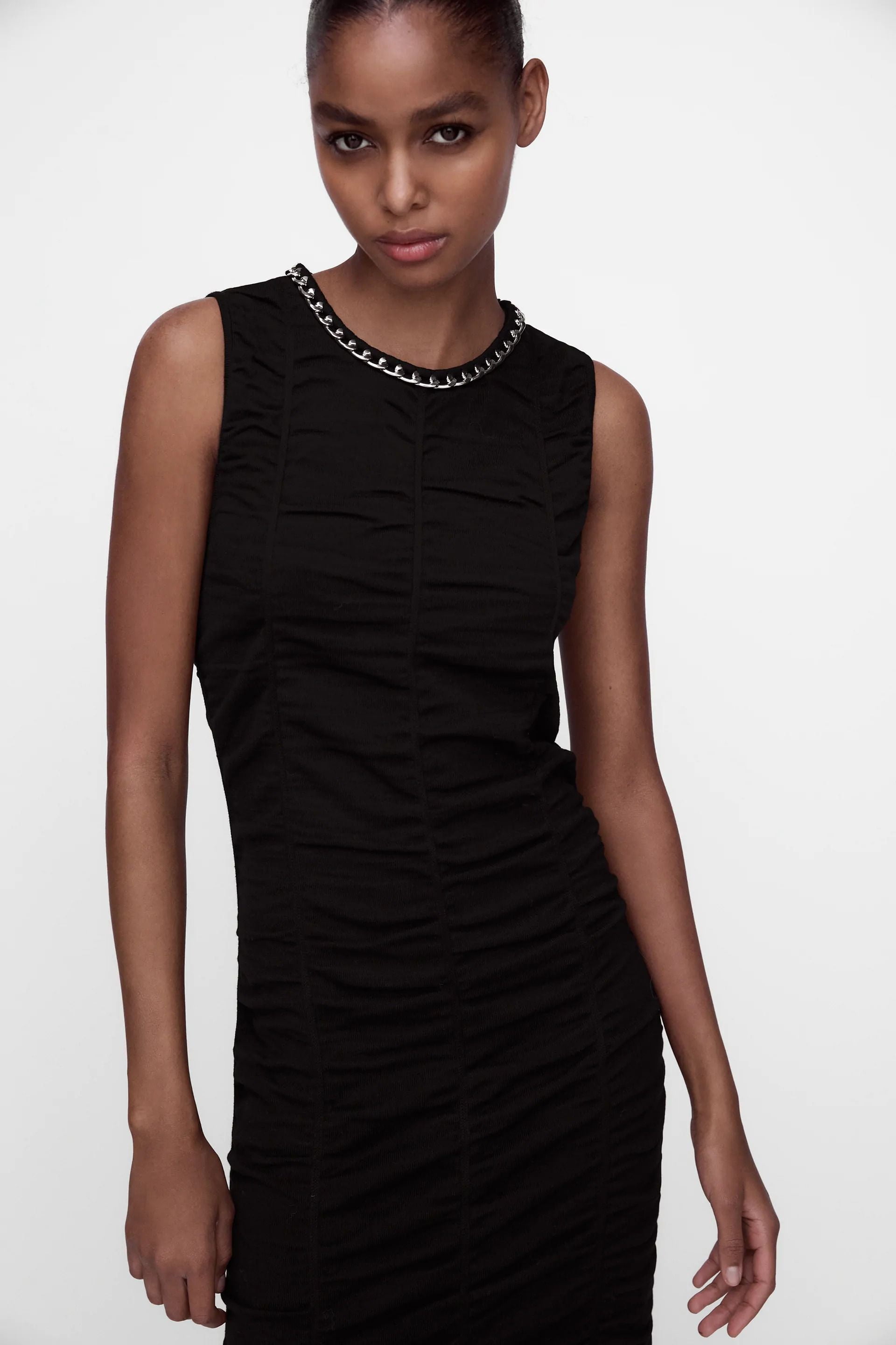 Đầm Nữ Zara Chain Trim Draped Dress Black