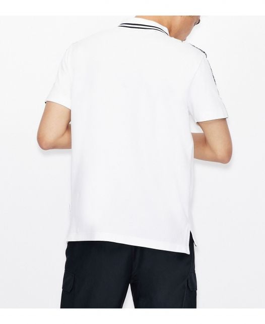 Áo Polo Nam Armani Exchange Short Sleeve Logo Stripe Polo Shirt White