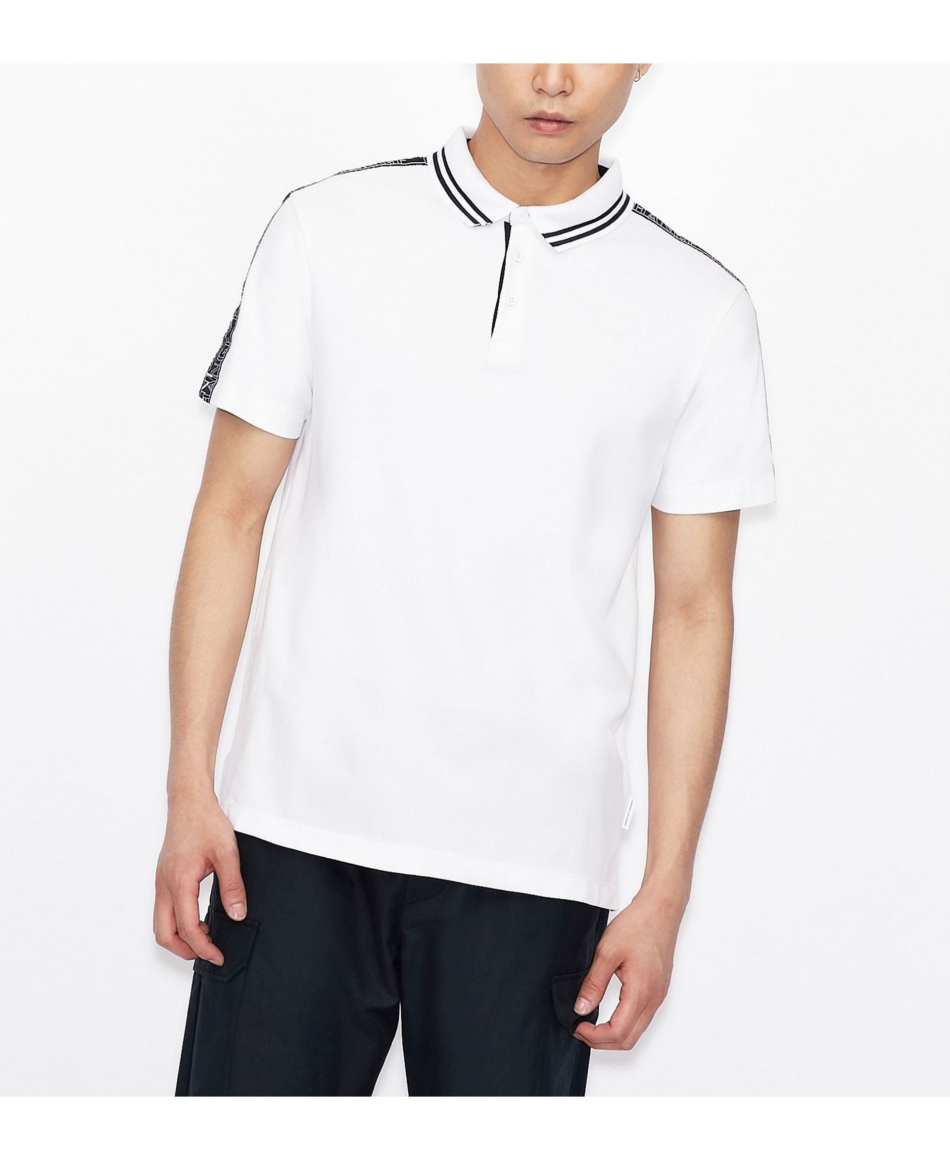 Áo Polo Nam Armani Exchange Short Sleeve Logo Stripe Polo Shirt White