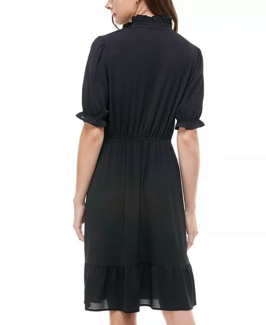 Đầm Nữ Monteau Petite Tie-Neck Ruffled-Hem Dress Black