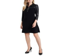 Đầm Nữ MSK Faux-Leather-Detail O-Ring Shift Dress Black