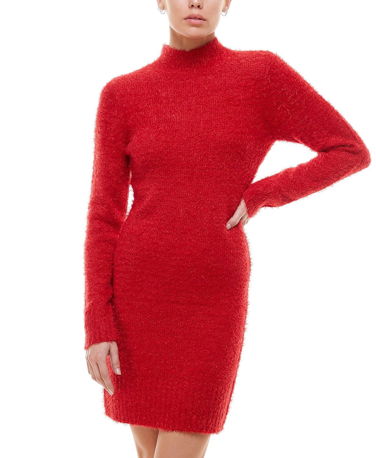 Đầm Nữ Planet Gold Juniors' Fuzzy Bodycon Sweater Dress Red