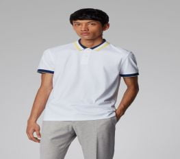 Áo Polo Nam Hugo Boss Slim Fit Polo Shirt In Cotton With Striped Collar White