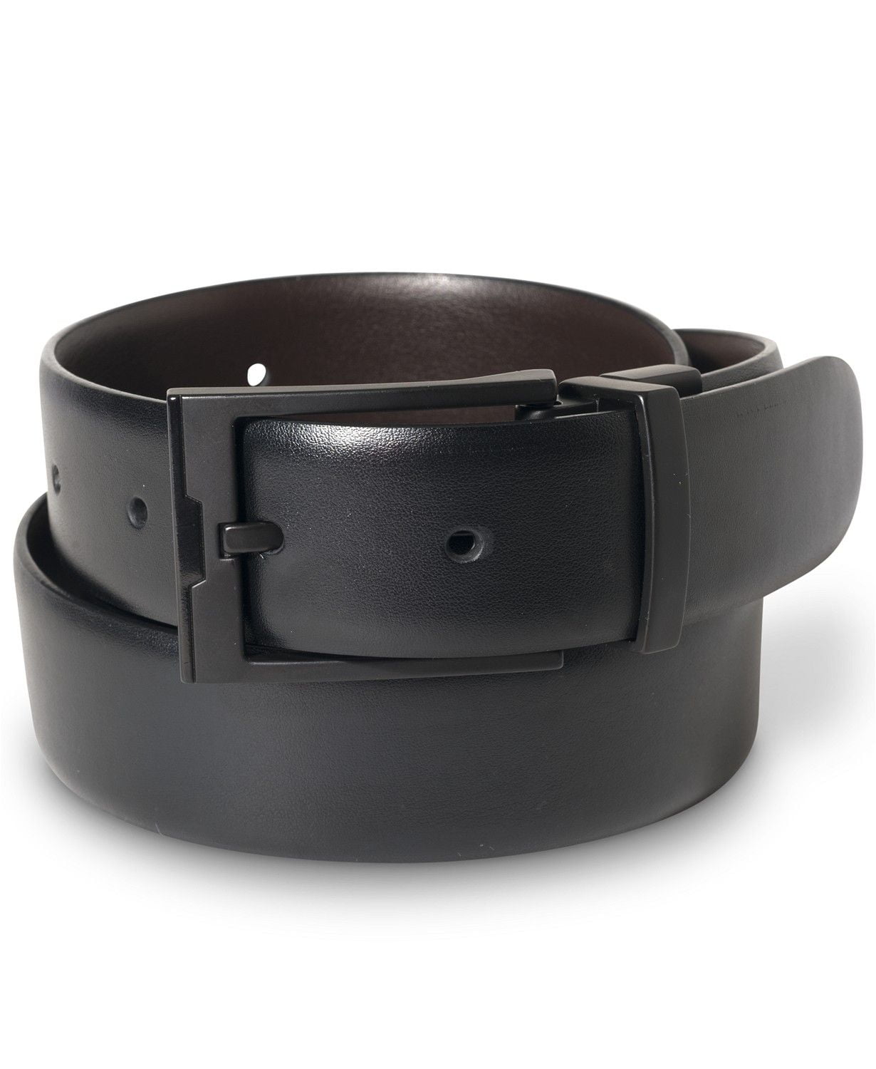 Thắt Lưng Nam Perry Ellis Portfolio Men's Matte Black Reversible Buckle Leather Belt Black