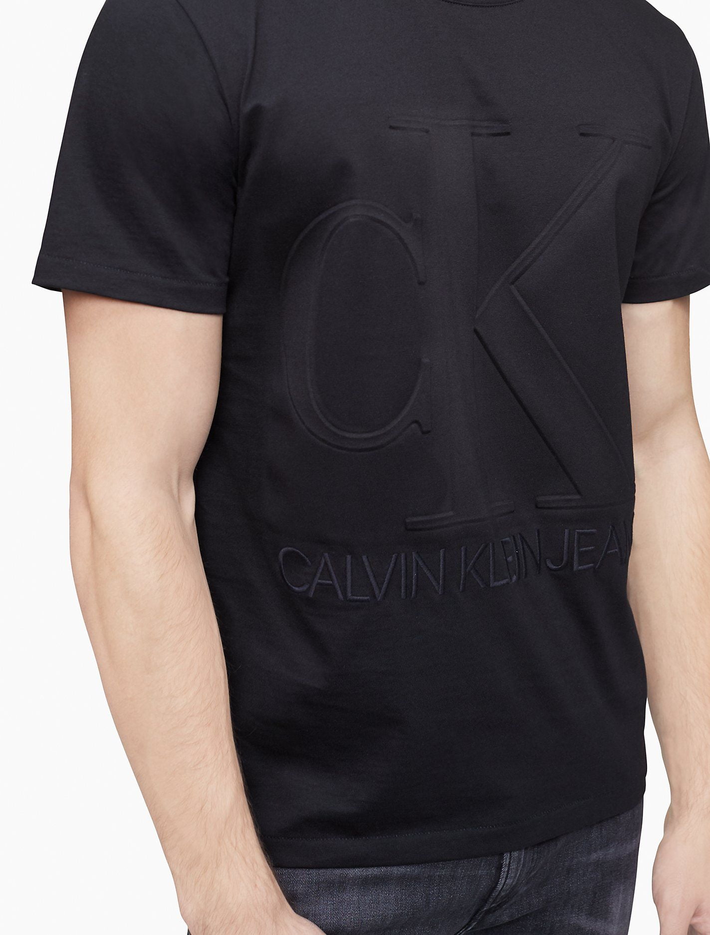 Áo Thun Nam Calvin Klein Regular Fit Embossed Monogram Logo Crewneck T-Shirt Black