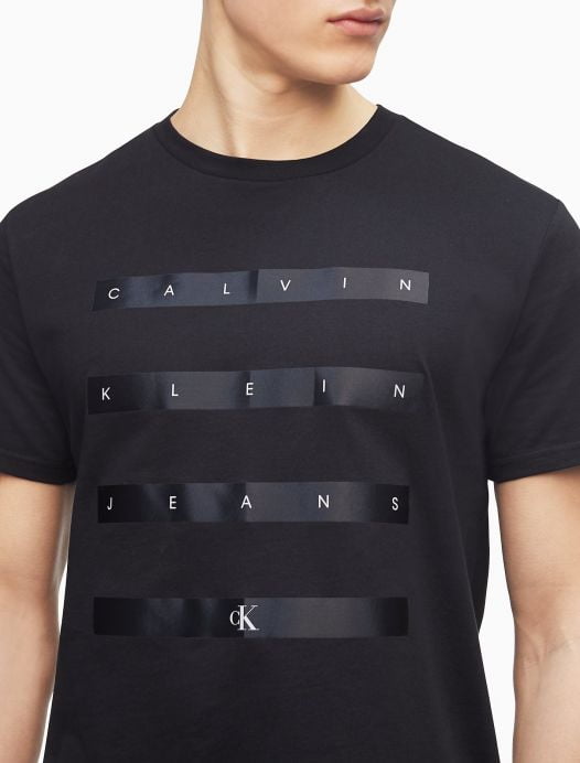 Áo Thun Nam Calvin Klein Satin Stripe Logo Crewneck T-Shirt New Black