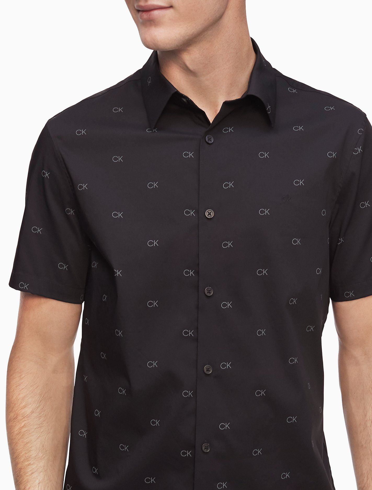 Áo Sơ Mi Nam Calvin Klein Stretch Cotton Monogram Short Sleeve Shirt Black