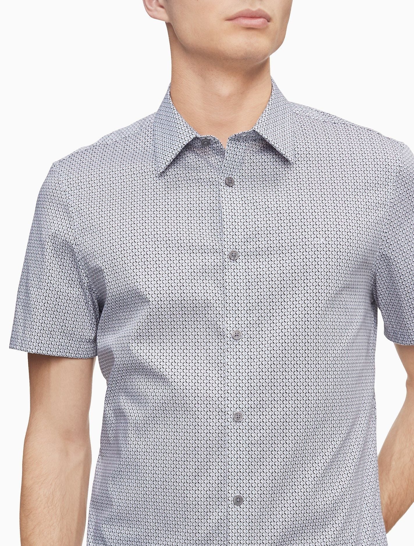 Áo Sơ Mi Nam Calvin Klein Geometric Print Button-Down Short Sleeve Shirt Harbor Mist
