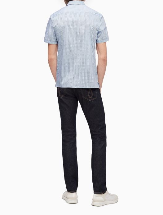 Áo Sơ Mi Nam Calvin Klein Geometric Print Button-Down Short Sleeve Shirt Cerulean