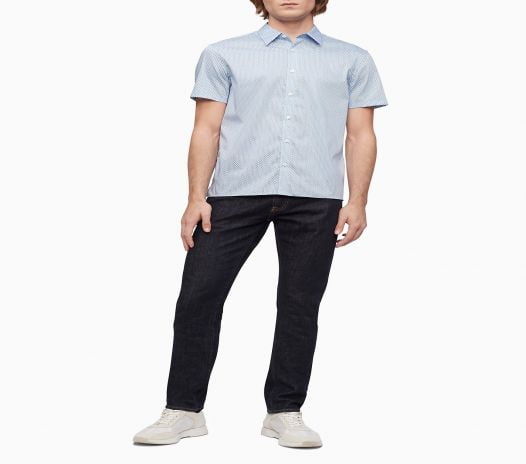 Áo Sơ Mi Nam Calvin Klein Geometric Print Button-Down Short Sleeve Shirt Cerulean