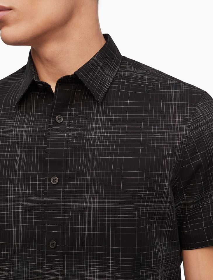 Áo Sơ Mi Nam Calvin Klein Hatch Print Button Down Short Sleeve Shirt Black