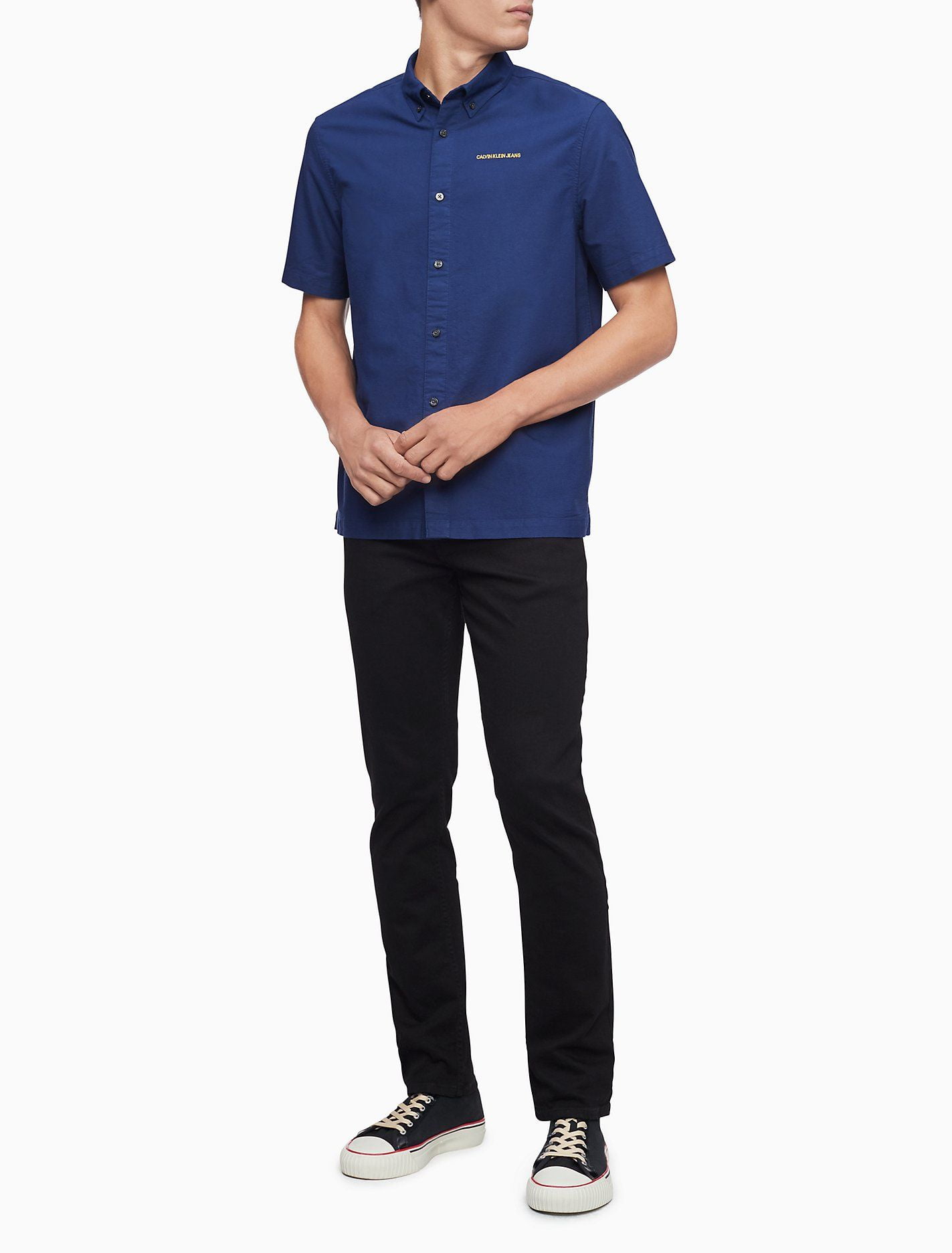 Áo Sơ Mi Nam Calvin Klein Boxy Fit Chainstitch Logo Short Sleeve Shirt Medieval Blue