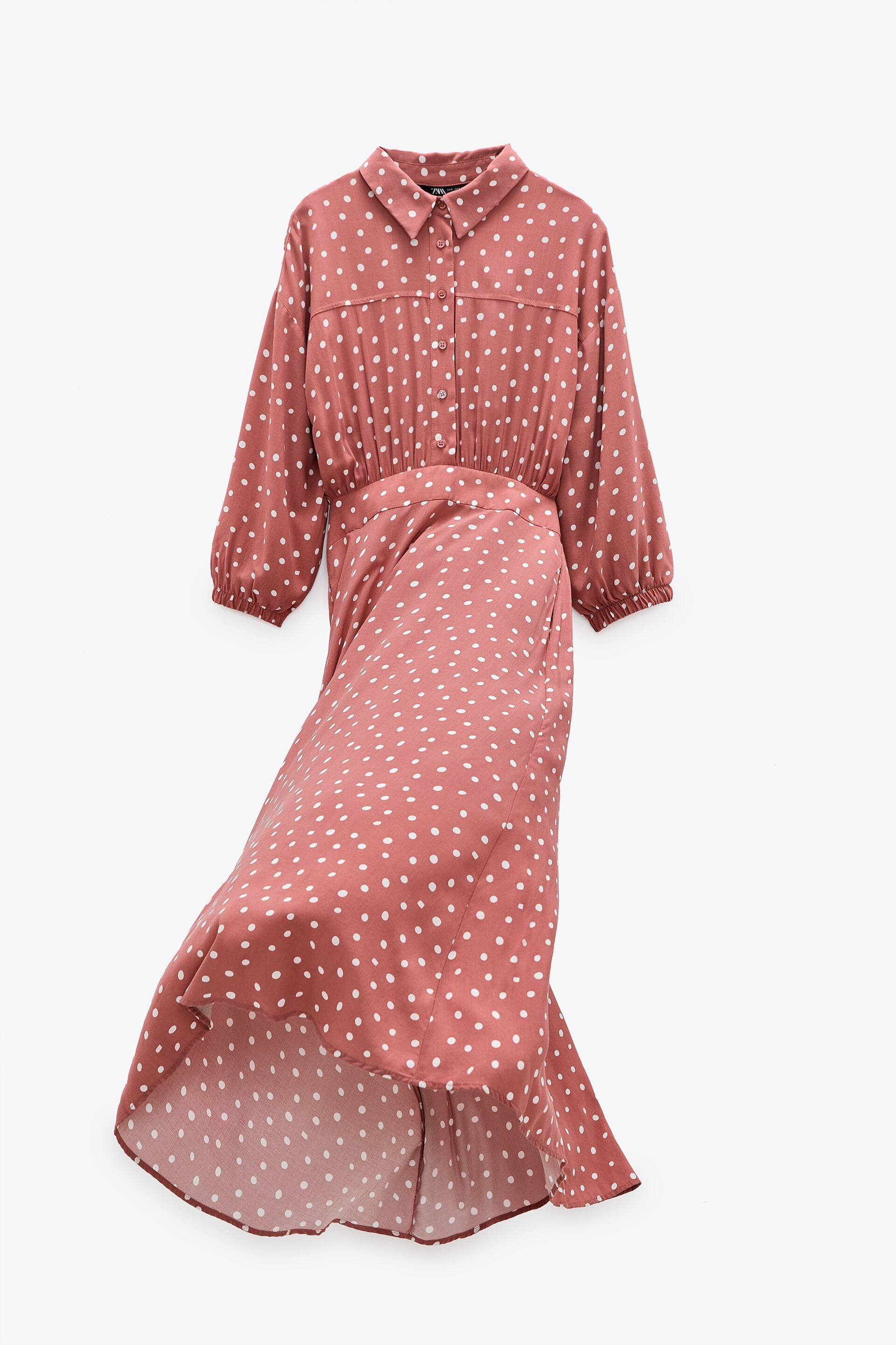 Đầm Nữ Zara Dot Shirt Dress Marsala