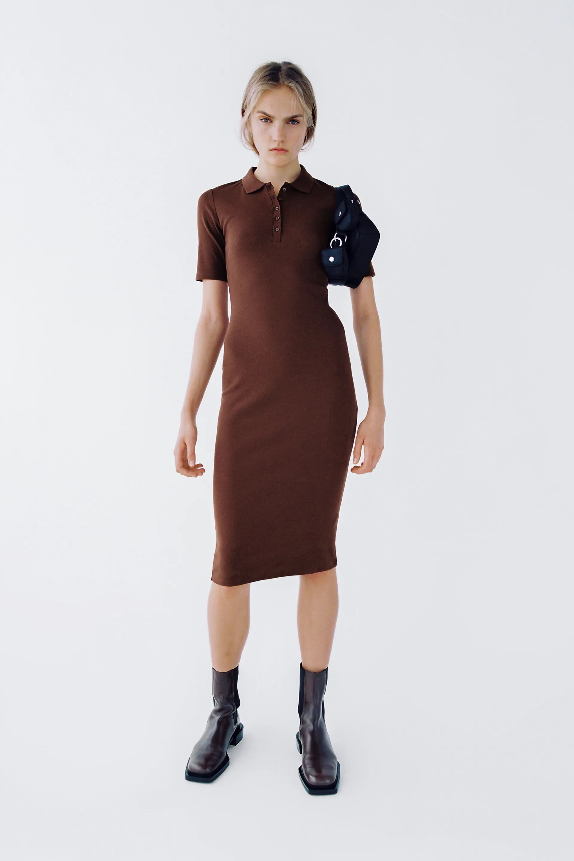 Đầm Nữ Zara Polo Neck Dress Brown
