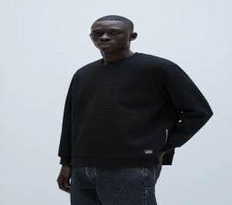 Áo Nỉ Nam Zara Quilted Sweatshirt Black