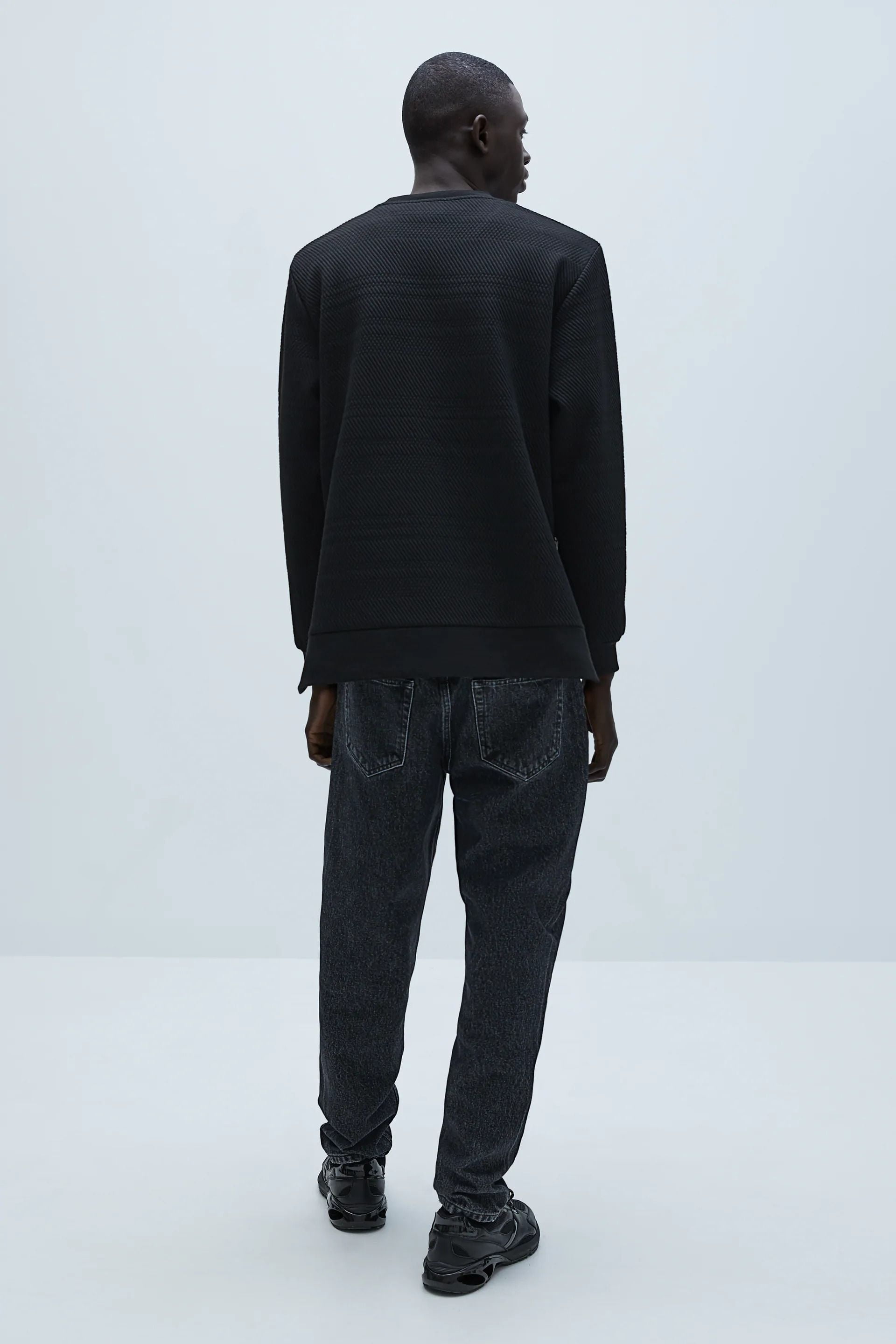Áo Nỉ Nam Zara Quilted Sweatshirt Black