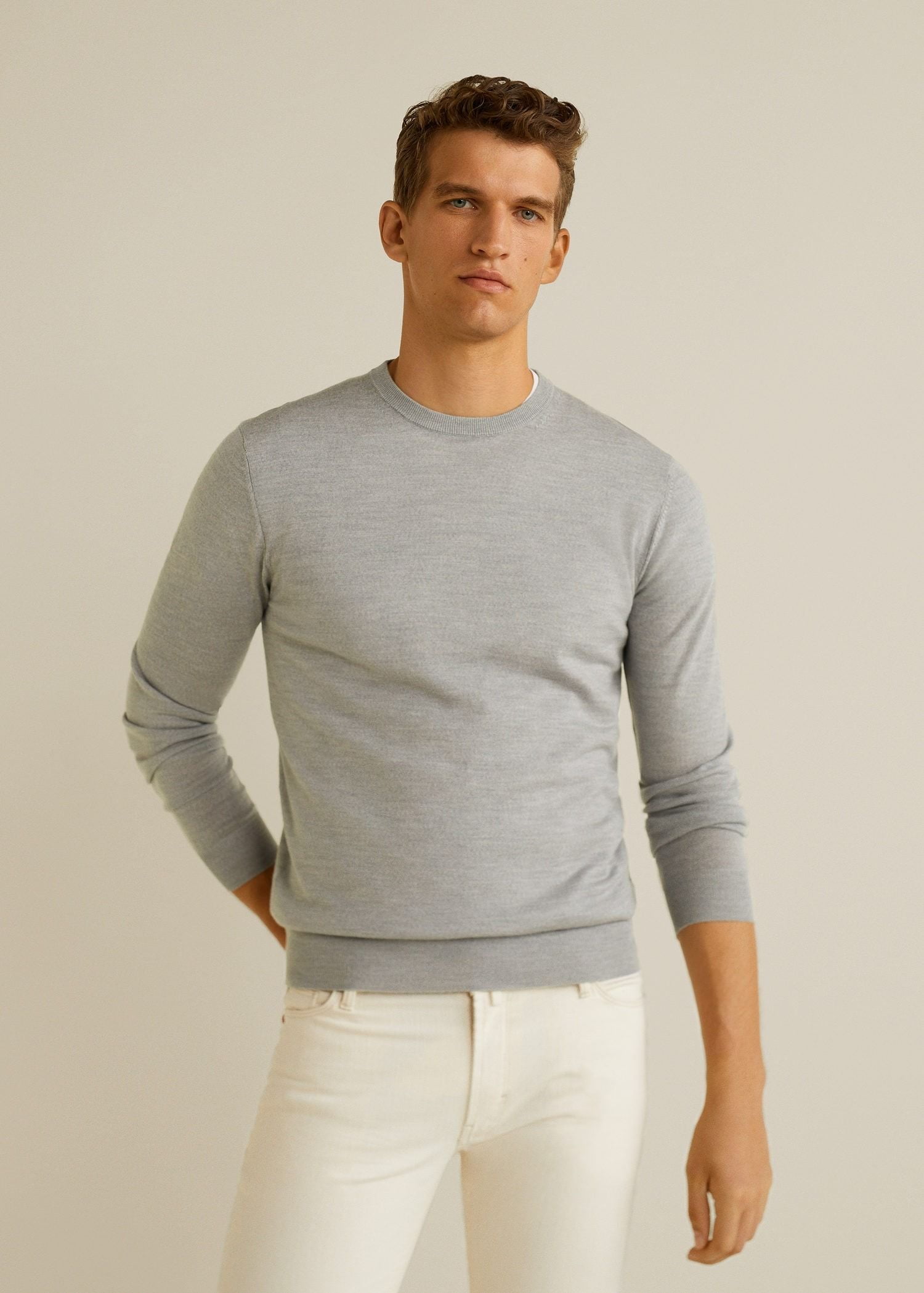 Áo Nỉ Nam Mango 100% Wool Sweater Medium Heather Grey