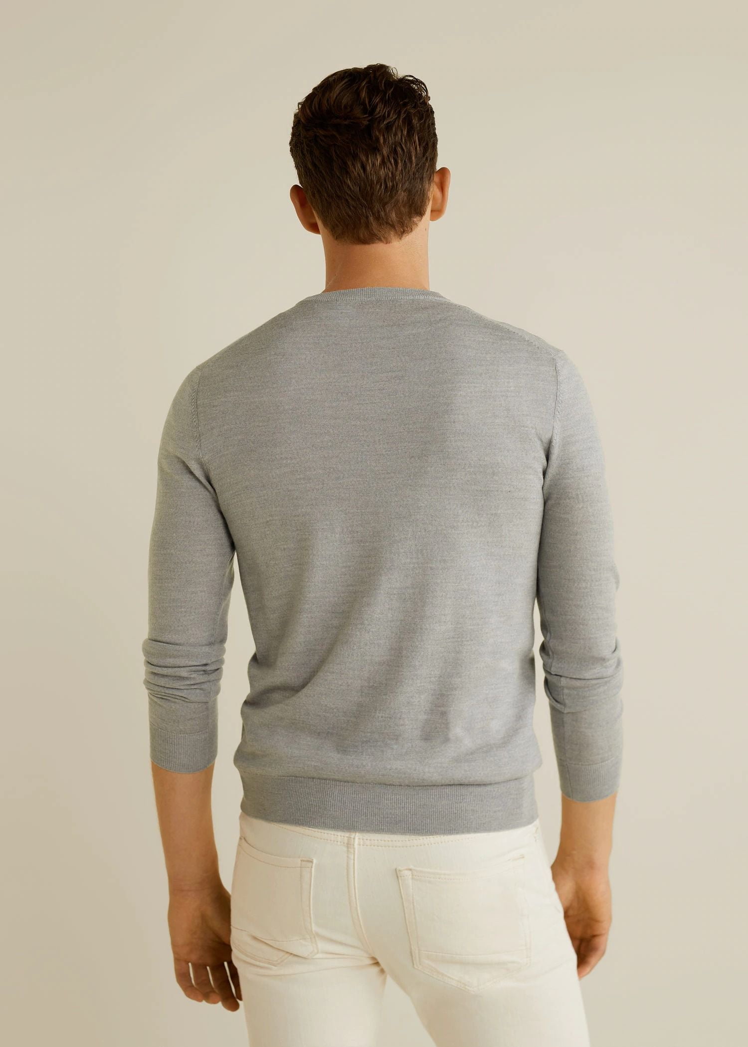 Áo Nỉ Nam Mango 100% Wool Sweater Medium Heather Grey