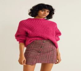 Váy Mini Nữ Mango Check Tweed Mini Skirt Pink