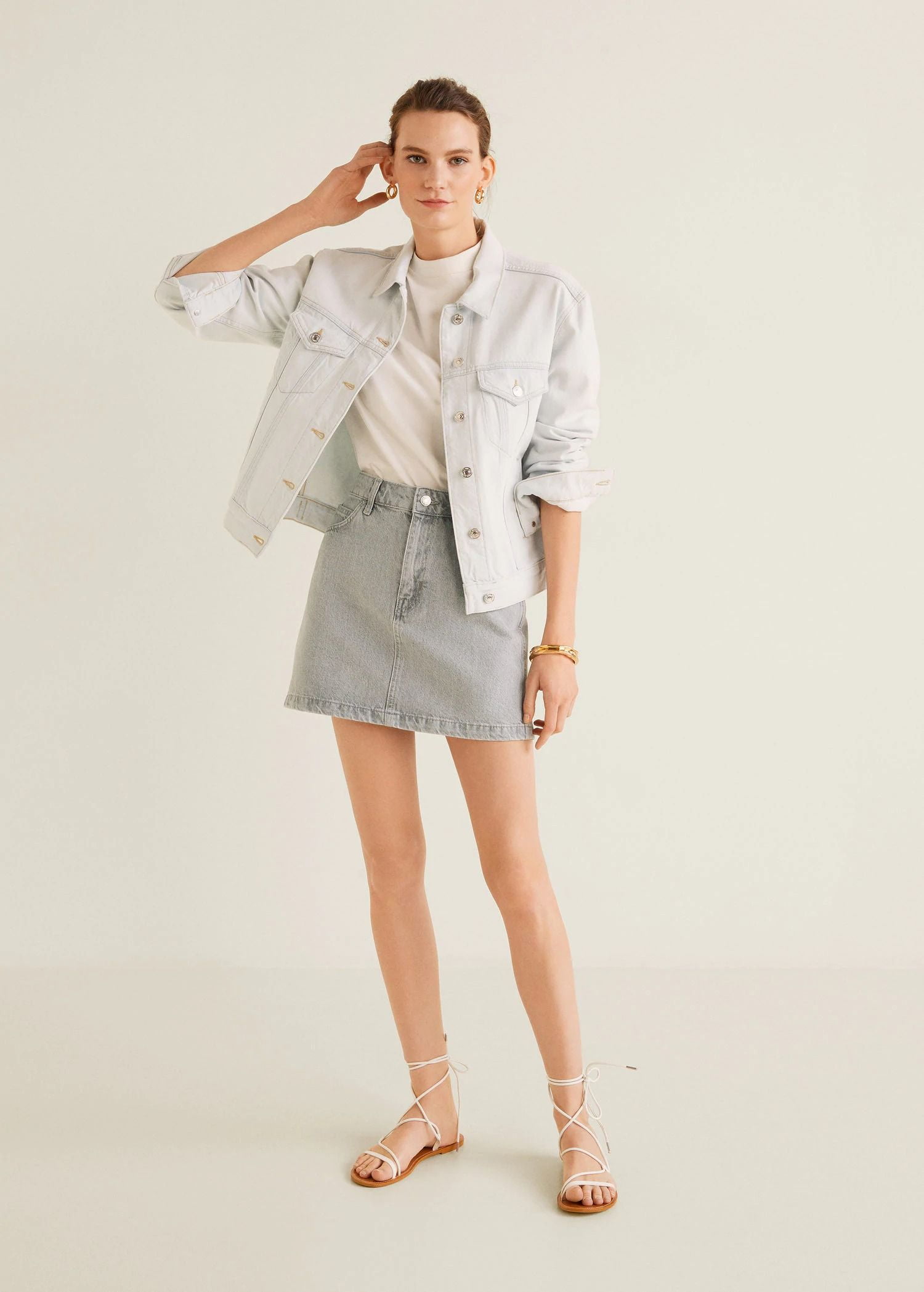 Váy Mini Nữ Mango Denim Mini Skirt Grey
