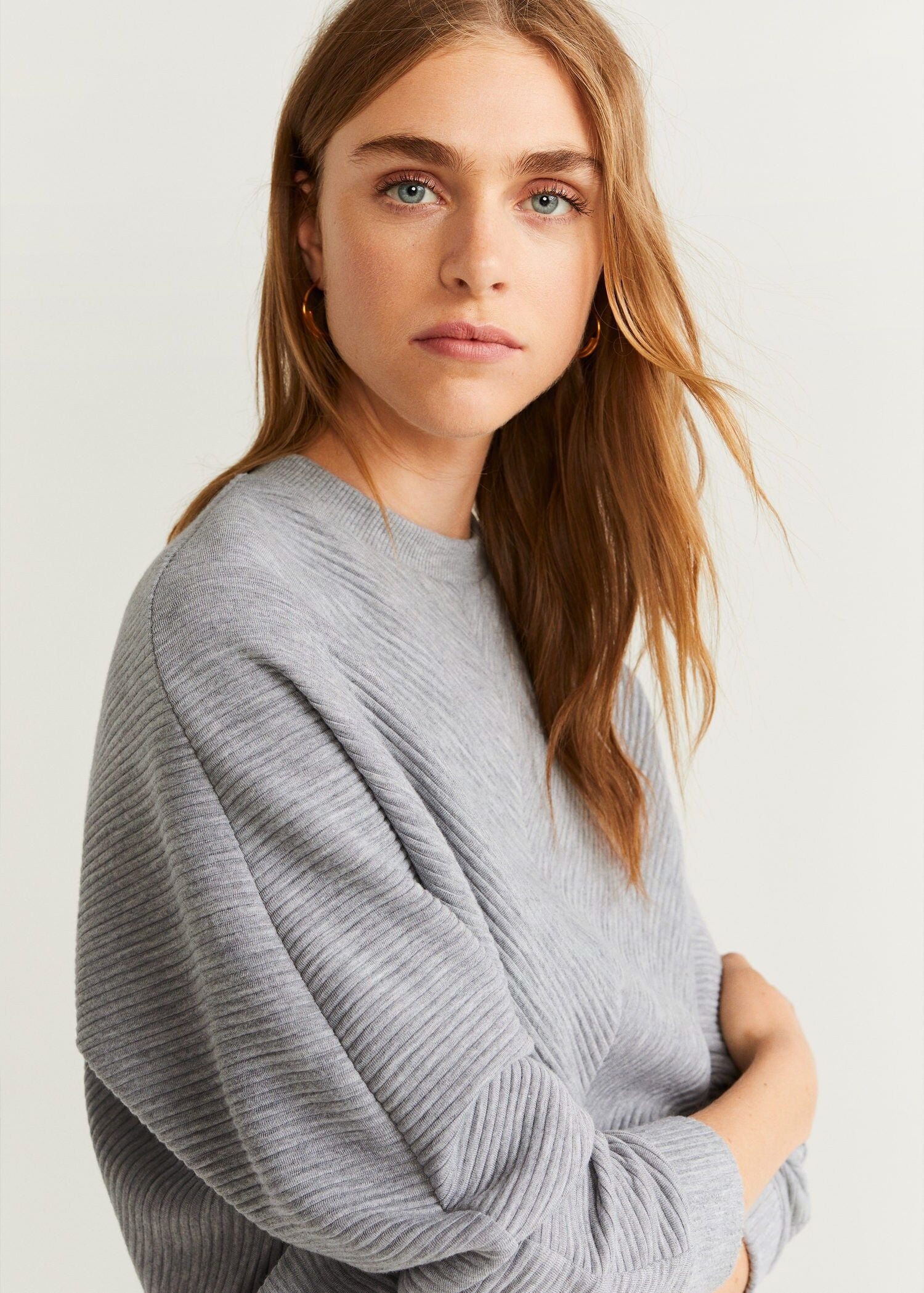 Áo Nỉ Nữ Mango Textured Knit Sweater Medium Heather Grey