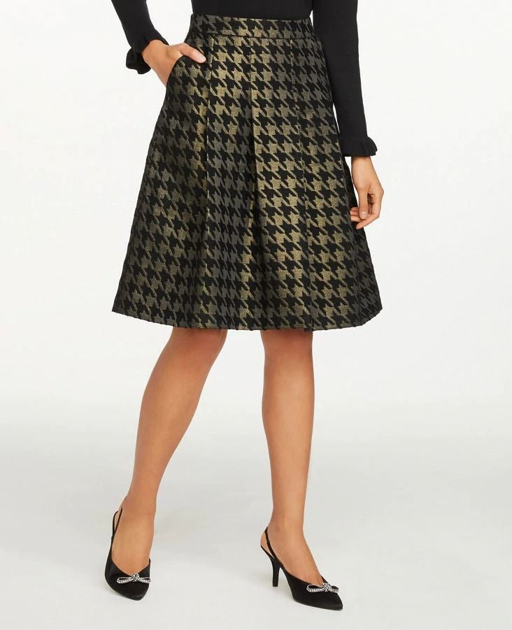 Váy Nữ Ann Taylor Petite Shimmer Houndstooth Full Skirt Black