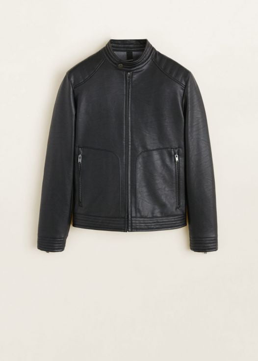 Áo Khoác Nam Mango Faux Leather Biker Jacket Black