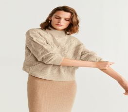 Áo Nỉ Nữ Mango Cable Knit Sweater Medium Brown