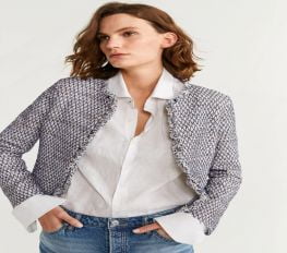 Áo Khoác Nữ Mango Metallic Thread Tweed Jacket Off White