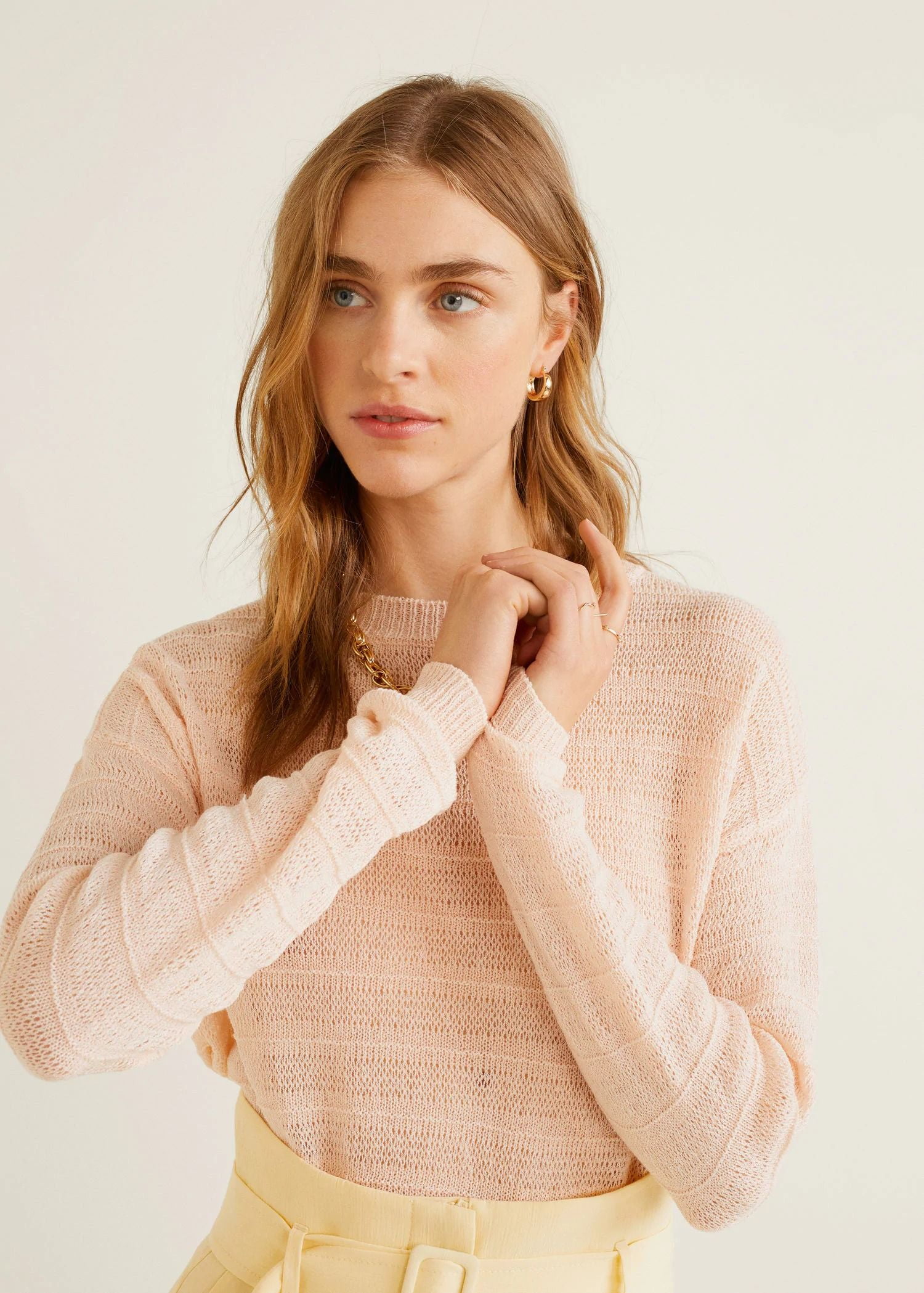 Áo Nỉ Nữ Mango Open Knit Sweater Pink