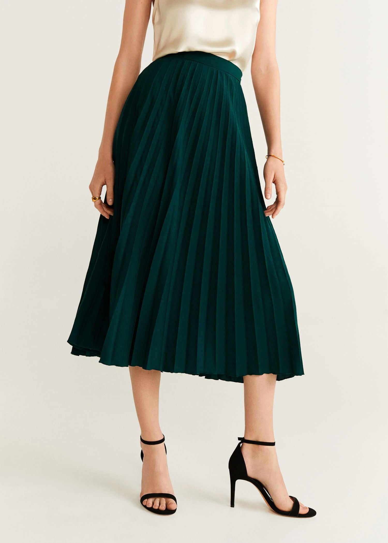 Váy Nữ Mango Pleated Midi Skirt Dark Green